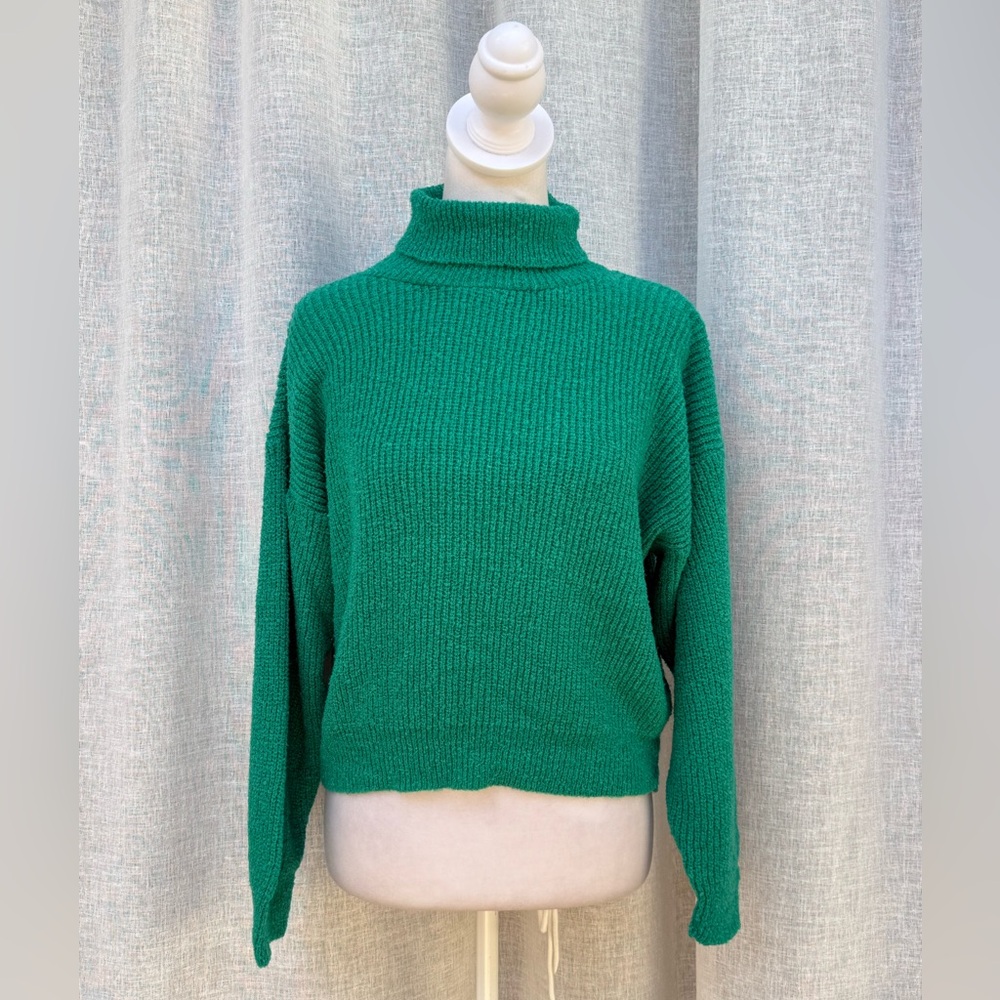 1990 David Brett bright green turtleneck sweater
